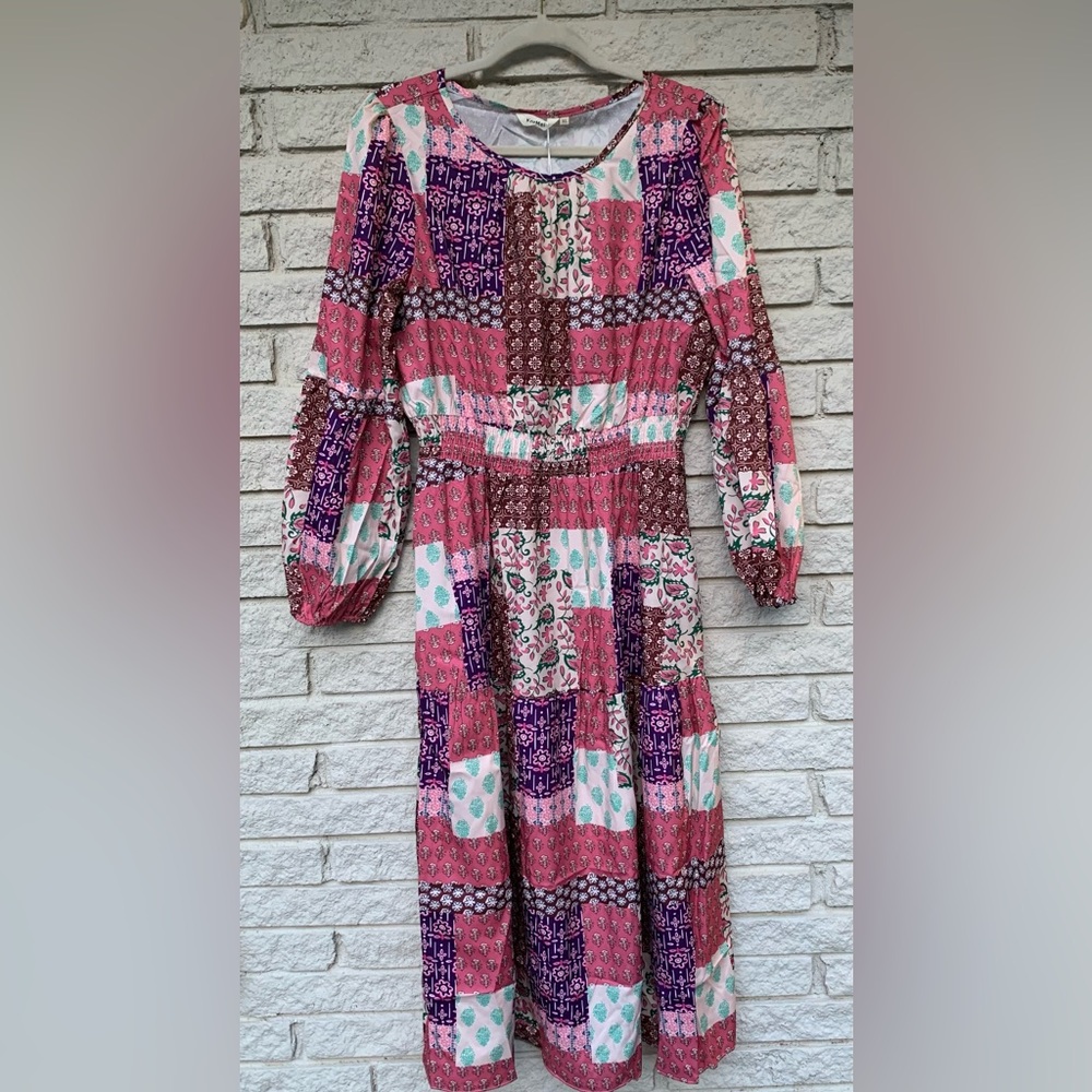 Floral Patchwork Dress - Pink and Purple